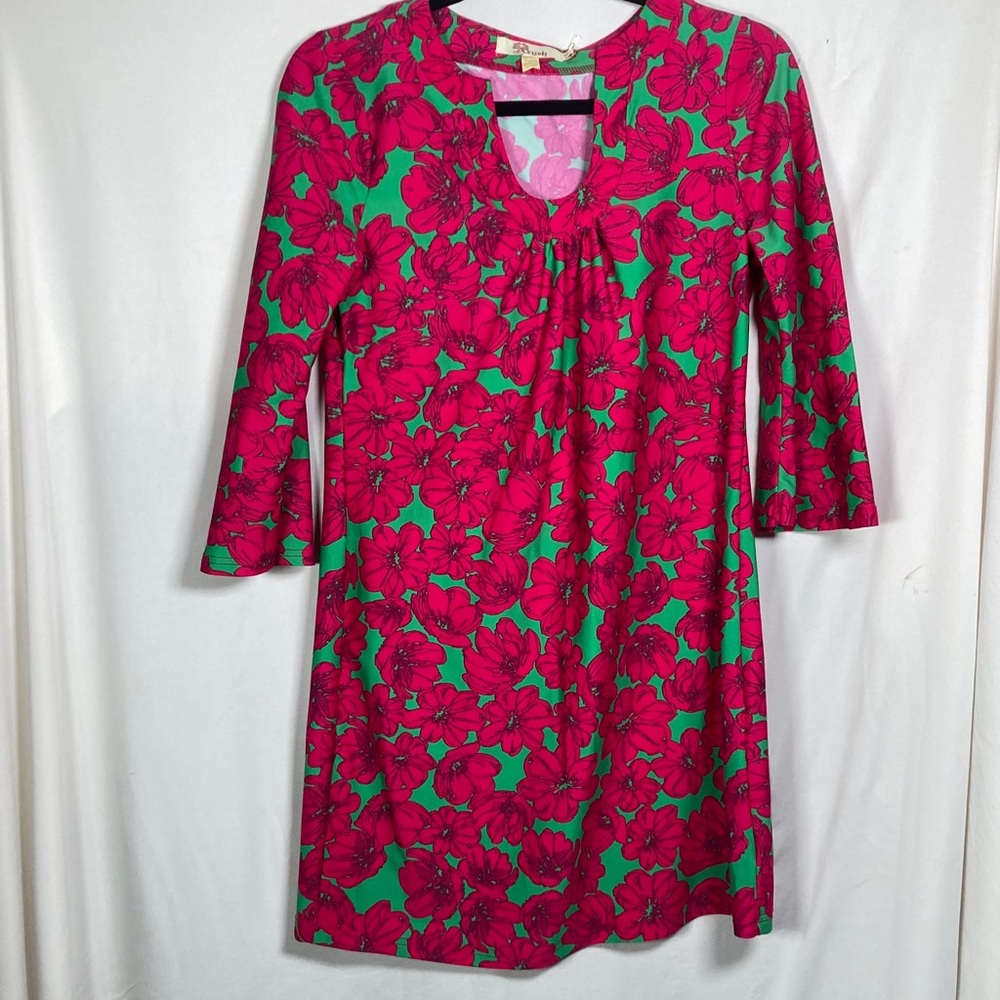NWT Aryeh Vibrant Hot Pink and Green Midi Sz S Derby Day Old Money Resortwear